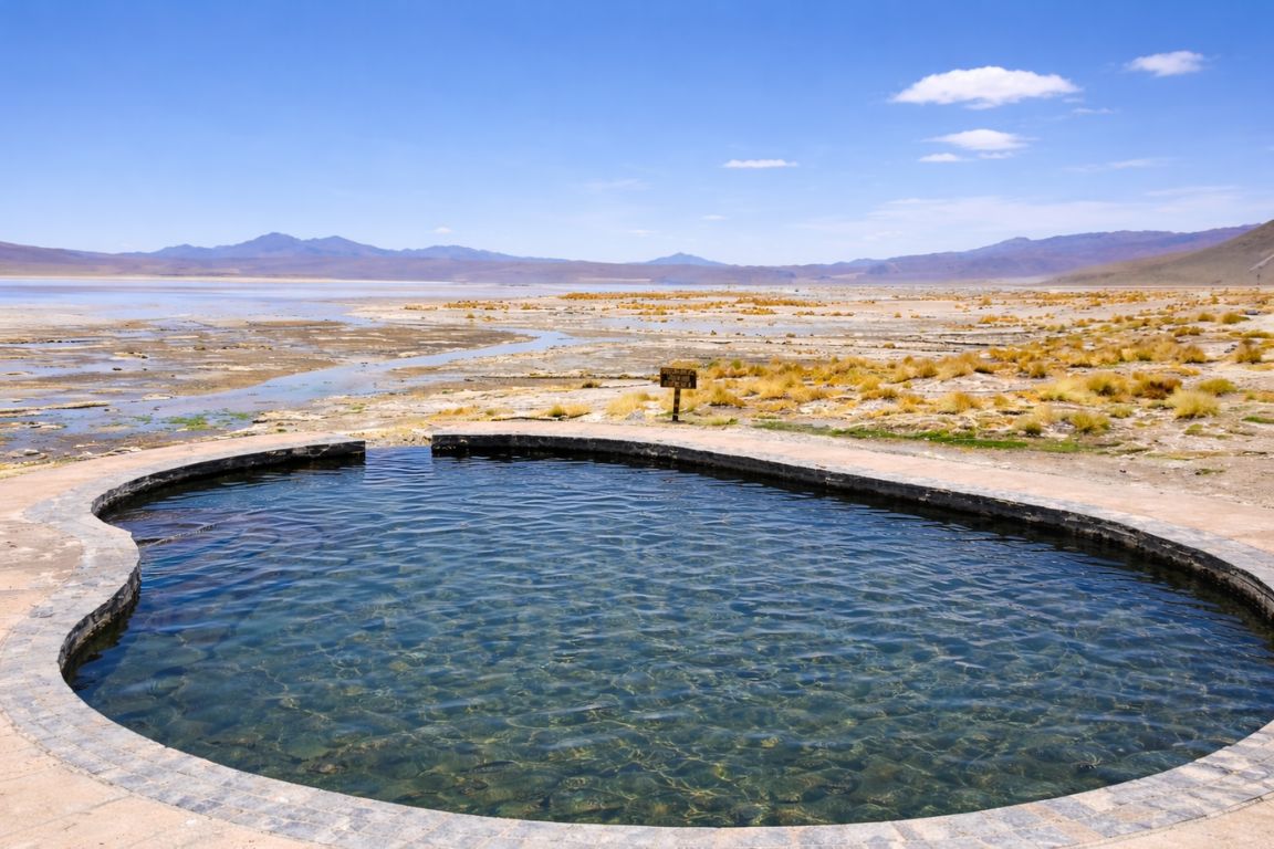 Polques hot springs oasis in Bolivia desert near Uyuni salt flats, experienced during a Salar de Uyuni Tours adventure